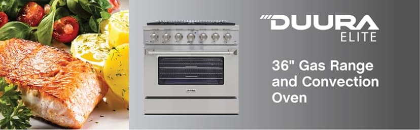 DE360GRSSS Gas Range Cooktop 36-Inch with Porcelain Convection Oven and Broil Function, 6 Sealed Burners and Continuous Grates with Stainless Steel Construction, Silver