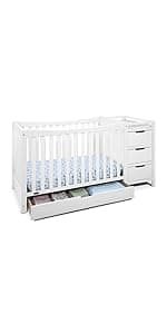 Storkcraft Steveston 5-in-1 Convertible Crib and Changer with Drawer (Gray) – GREENGUARD Gold Certified, Crib and Changing Table Combo with Drawer, Converts to Toddler Bed, Daybed and Full-Size Bed