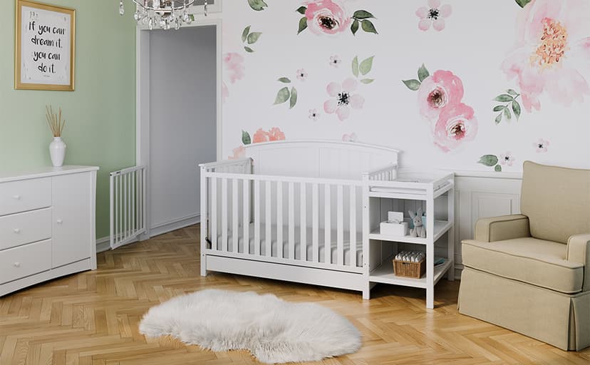 Storkcraft Steveston 5-in-1 Convertible Crib and Changer with Drawer (Gray) – GREENGUARD Gold Certified, Crib and Changing Table Combo with Drawer, Converts to Toddler Bed, Daybed and Full-Size Bed