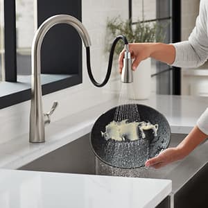 KOHLER 649-VS Simplice Pull-Down Bar Sink Faucet, Prep Sink Faucet, Kitchen Sink Faucet with Pull Down Sprayer, Vibrant Stainless