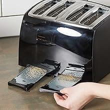 BLACK+DECKER 4-Slice Toaster, TR1410BD, Extra-Wide, 7 Shade Settings, Crumb Trays, Gloss Black