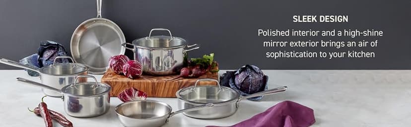 T-Fal Pro Tri-Ply Stainless Steel Cookware Set 13 Piece, Induction Compatible Oven Safe 500F, Lids 350F, Fast & Even Heat, Professional Quality & Durability, Pots and Pans Set, Dishwasher Safe, Silver