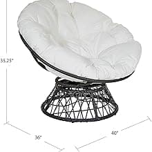 OSP Home Furnishings Wicker Papasan Chair with 360-Degree Swivel, White Frame with White Cushion
