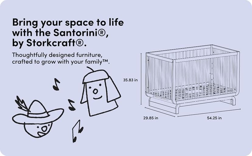 Storkcraft Santorini Deluxe 5-in-1 Convertible Crib with Bonus Toddler Guardrail (Driftwood) – GREENGUARD Gold Certified, Toddler Guardrail Included in Box, Fits Standard Crib Mattress