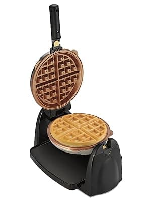 Hamilton Beach Belgian Waffle Maker with Removable PFAS-Free Durathon Nonstick Coated Plates, Easy Flip, Ceramic Grids, Black (26031)