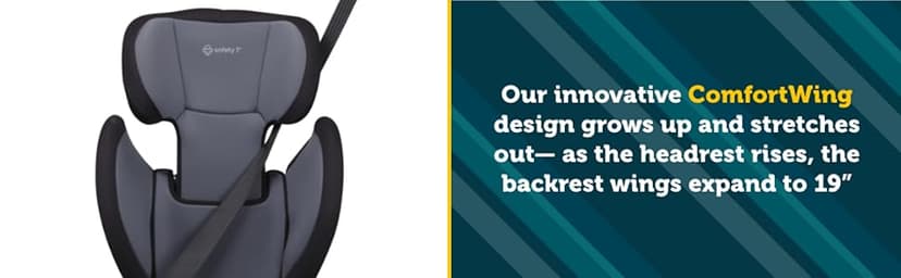 Safety 1st Grow and Go 2-in-1 Booster Car Seat with ComfortWings, Converts High-Back to Backless, 19" Wide, Fits 3 Across, Lightweight, Foldable, Easy-Clean, Cup Holders, 40-100 lbs, Black Sand