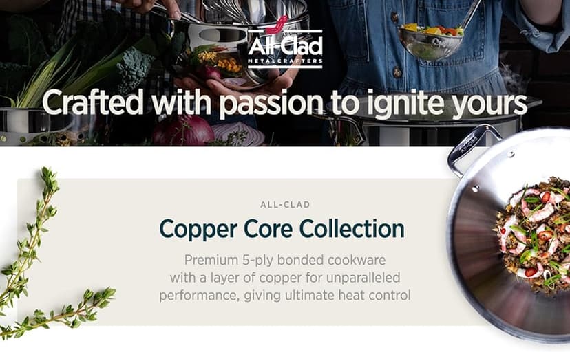 All-Clad Copper Core 5-Ply Stainless Steel Cookware Set 10 Piece Induction Oven Broiler Safe 600F Pots and Pans Silver