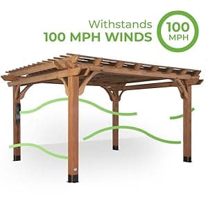 Backyard Discovery Somerville 14' x 10' Cedar Wood Pergola Kit with Trellis Roof, All-Season Durability, High-Wind Rating, PowerPort, Shade for Outdoor Patio, Deck, Garden, and Entertaining