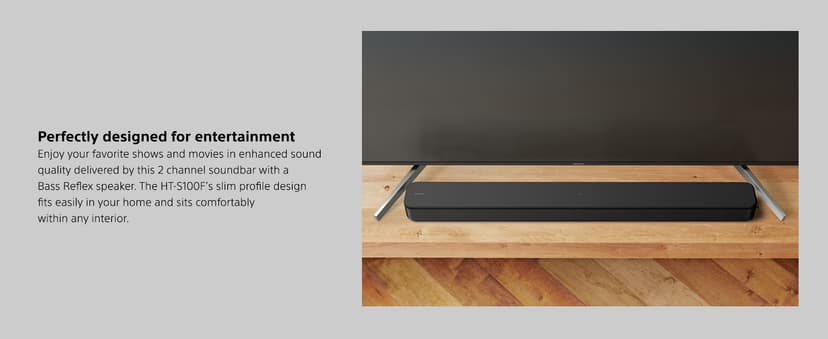 Sony S100F 2.0ch Soundbar with Bass Reflex Speaker, Integrated Tweeter and Bluetooth, (HTS100F), easy setup, compact, home office use with clear sound black