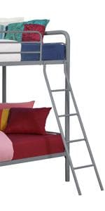 DHP Junior Twin Metal Loft Bed with Storage Steps, Multifunctional Space-Saving Solution - Silver with Gray Steps