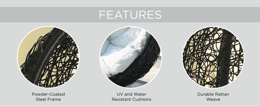 Modway EEI-739-GRY-SET Encase Wicker Rattan Outdoor Patio Porch Lounge Egg, Swing Chair with Stand, Gray