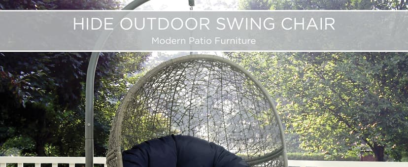 Modway Hide Wicker Rattan Outdoor Patio Porch Lounge Egg Swing Chair Set with Stand in White