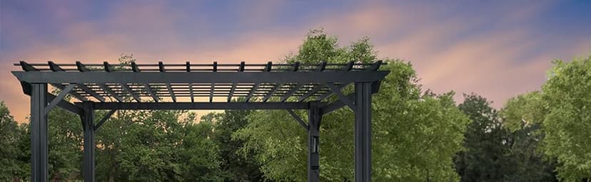 Backyard Discovery Stratford 14' x 12' Traditional Galvanized Steel Pergola Kit with Shade Sail Canopy, Powder-Coated Finish, All-Season Durability, High-Wind Rating for Outdoor Patio, Deck, Garden