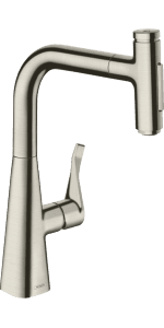 hansgrohe Metris Select Stainless Steel Bar Kitchen Faucet, Kitchen Faucets with Pull Out Sprayer, Faucet for Kitchen Sink, Stainless Steel Optic 73822801
