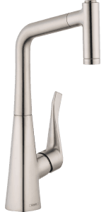 hansgrohe Metris Select Stainless Steel Bar Kitchen Faucet, Kitchen Faucets with Pull Out Sprayer, Faucet for Kitchen Sink, Stainless Steel Optic 73822801