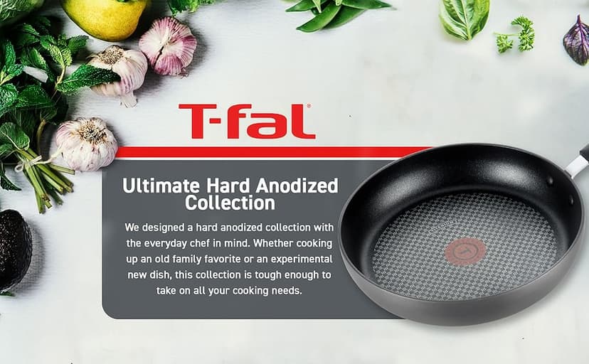T-fal Ultimate Hard Anodized Nonstick Wok 14 Inch, Oven Broiler Safe 350F, Non Stick Stir-Fry Pan, Cookware, Pots and Pans, Kitchen, Versatile Deep Frying, Sauté, Braise, Stew, Dishwasher Safe, Black