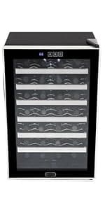 Whynter FWC-341TS 34 Bottle Freestanding Stainless Steel Wine Refrigerator with Display Shelf and Digital Control, Gray