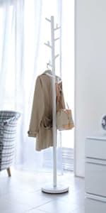 Yamazaki Home Plain Freestanding Coat Hanger Rack With Wooden Hooks, Space Saving, 70" - Steel