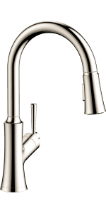 hansgrohe Joleena Brushed Nickel Commercial Kitchen Faucet, Kitchen Faucets with Pull Down Sprayer, Faucet for Kitchen Sink, Polished Nickel 04792830 19.3-Inches Tall