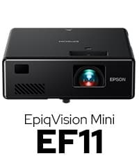 Epson EpiqVision Mini EF12 Smart Streaming Laser Projector, HDR, Android TV, Movies, Family Gaming, Portable, sound by Yamaha, 3LCD, Full HD 1080p, 1000 lumens Color & White Brightness Bluetooth Black