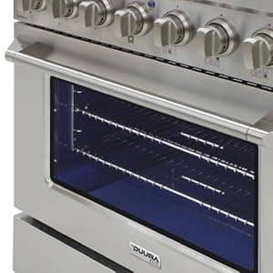 DE360GRSSS Gas Range Cooktop 36-Inch with Porcelain Convection Oven and Broil Function, 6 Sealed Burners and Continuous Grates with Stainless Steel Construction, Silver