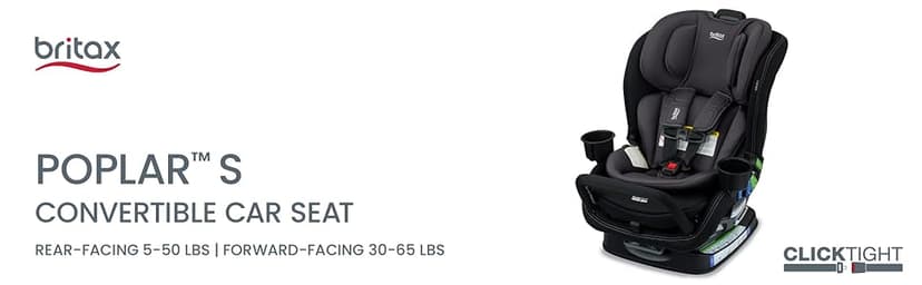 Britax Poplar S Convertible Car Seat, 2-in-1 Car Seat with Slim 17-Inch Design, ClickTight Technology, Glacier Graphite