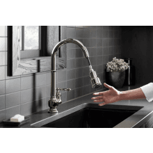 KOHLER K-99259-CP Artifacts Single-Hole Kitchen Sink Faucet with 17-5/8-Inch Pull-Down Spout, 3-Function Sprayhead, and Turned Lever Handle, Polished Chrome