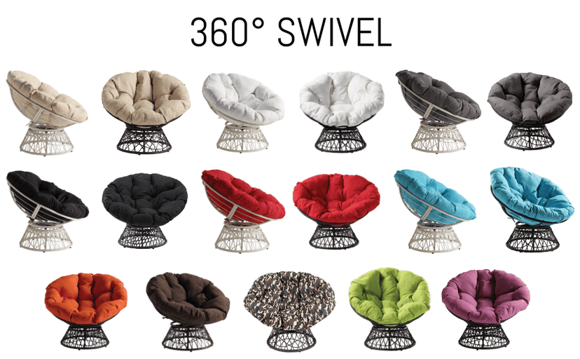 OSP Home Furnishings Wicker Papasan Chair with 360-Degree Swivel, White Frame with White Cushion