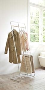 Yamazaki Home Plain Freestanding Coat Hanger Rack With Wooden Hooks, Space Saving, 70" - Steel