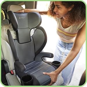 Safety 1st Grow and Go 2-in-1 Booster Car Seat with ComfortWings, Converts High-Back to Backless, 19" Wide, Fits 3 Across, Lightweight, Foldable, Easy-Clean, Cup Holders, 40-100 lbs, Black Sand