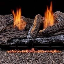 Duluth Forge DLS-24T-2 Dual Fuel Ventless Fireplace Logs Set with Thermostat, Use with Natural Gas or Liquid Propane, 33000 BTU, Heats up to 1100 Sq. Ft, Stacked Red Oak, 24 Inches