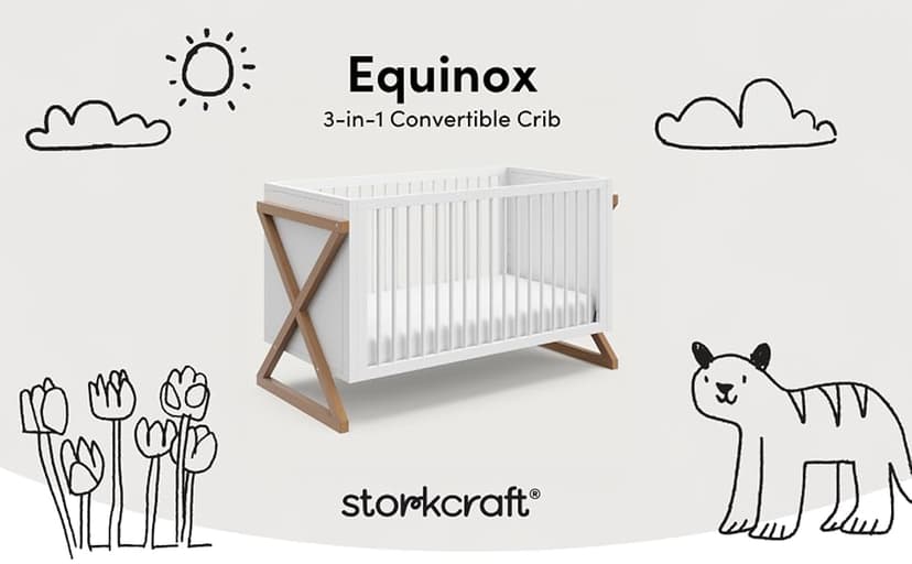 Storkcraft Equinox 3-in-1 Convertible Crib (Vintage Driftwood) Easily Converts to Toddler Bed & Daybed, 3-Position Adjustable Mattress Support Base, Modern Two-Tone Design for Contemporary Nursery
