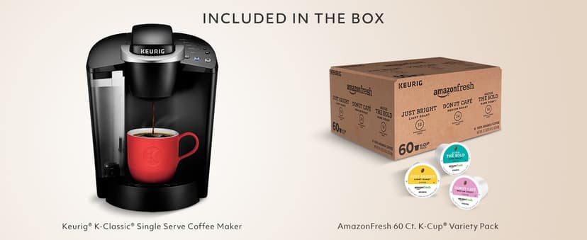 Keurig K-Classic Coffee Maker with AmazonFresh 60 Ct. Coffee Variety Pack, 3 Flavors