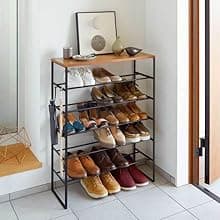 Yamazaki Home Plain Freestanding Coat Hanger Rack With Wooden Hooks, Space Saving, 70" - Steel