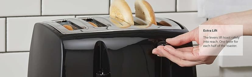 BLACK+DECKER 4-Slice Toaster, TR1410BD, Extra-Wide, 7 Shade Settings, Crumb Trays, Gloss Black