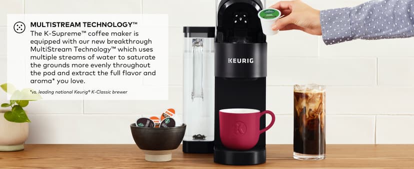 Keurig K-Supreme Single Serve K-Cup Pod Coffee Maker, MultiStream Technology, 4 Brew Sizes, 66oz Dual-Position Removable Reservoir, Gray