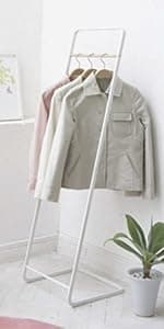 Yamazaki Home Plain Freestanding Coat Hanger Rack With Wooden Hooks, Space Saving, 70" - Steel