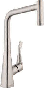 hansgrohe Metris Select Stainless Steel Bar Kitchen Faucet, Kitchen Faucets with Pull Out Sprayer, Faucet for Kitchen Sink, Stainless Steel Optic 73822801