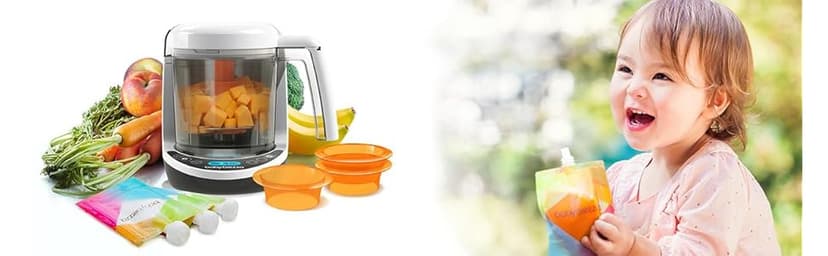 Baby Brezza One Step Baby Food Maker Deluxe – Auto shut Off, Dishwasher Safe Cooker and Blender to Steam + Puree Organic Food for Infants + Toddlers - Set of 3 Pouches + 3 Funnels