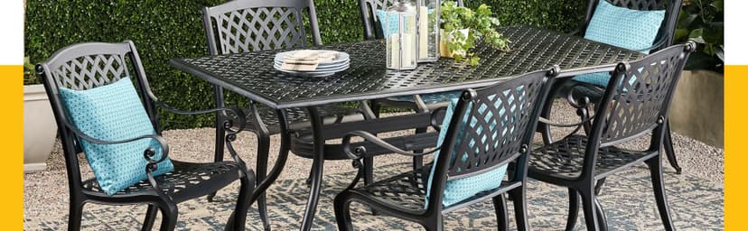 Christopher Knight Home Cayman Outdoor 6-Seater Cast Aluminum Dining Set, 7-Pcs Set, Black Sand