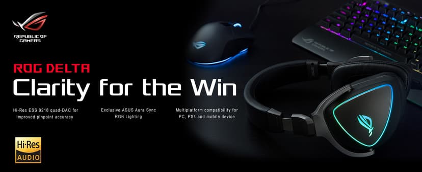 ASUS Gaming Headset ROG DELTA | Headset with Mic and Hi-Res ESS Quad-DAC | Compatible Gaming Headphones for PC, Mac, PS4, Xbox One | Aura Sync RGB Lighting,Black