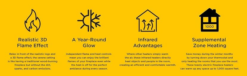 duraflame® Electric Log Set 1,000 Sq Ft Infrared Heater, Faux Logs Insert with LED Flames for Existing Fireplaces, Crackling Sounds, Remote Control Included