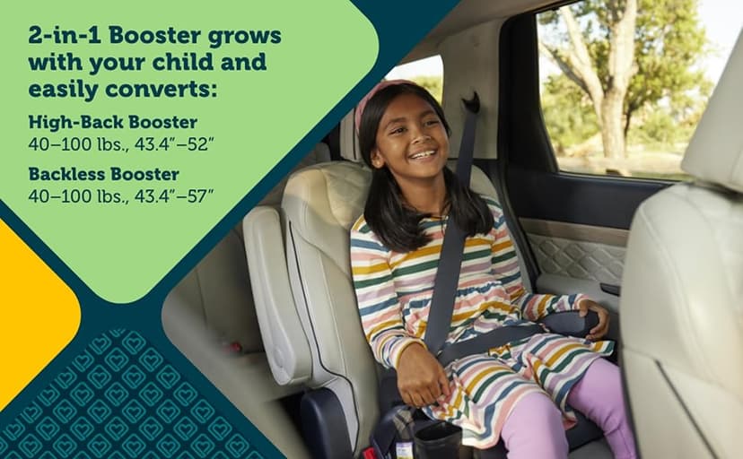 Safety 1st Grow and Go 2-in-1 Booster Car Seat with ComfortWings, Converts High-Back to Backless, 19" Wide, Fits 3 Across, Lightweight, Foldable, Easy-Clean, Cup Holders, 40-100 lbs, Black Sand