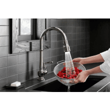 KOHLER K-99259-CP Artifacts Single-Hole Kitchen Sink Faucet with 17-5/8-Inch Pull-Down Spout, 3-Function Sprayhead, and Turned Lever Handle, Polished Chrome