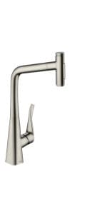 hansgrohe Metris Select Stainless Steel Bar Kitchen Faucet, Kitchen Faucets with Pull Out Sprayer, Faucet for Kitchen Sink, Stainless Steel Optic 73822801