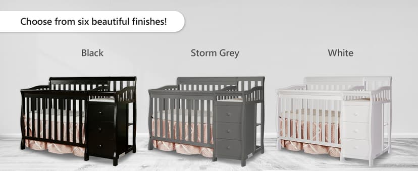 Dream On Me Jayden 4-in-1 Mini Convertible Crib And Changer in Storm Grey, Greenguard Gold Certified, Non-Toxic Finish, New Zealand Pinewood, 1" Mattress Pad