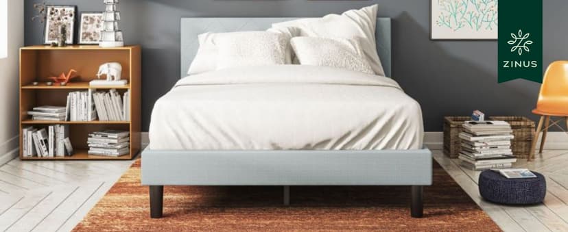 ZINUS Shalini Upholstered Platform Bed Frame, Mattress Foundation, Wood Slat Support, No Box Spring Needed, Easy Assembly, Dark Grey, Queen