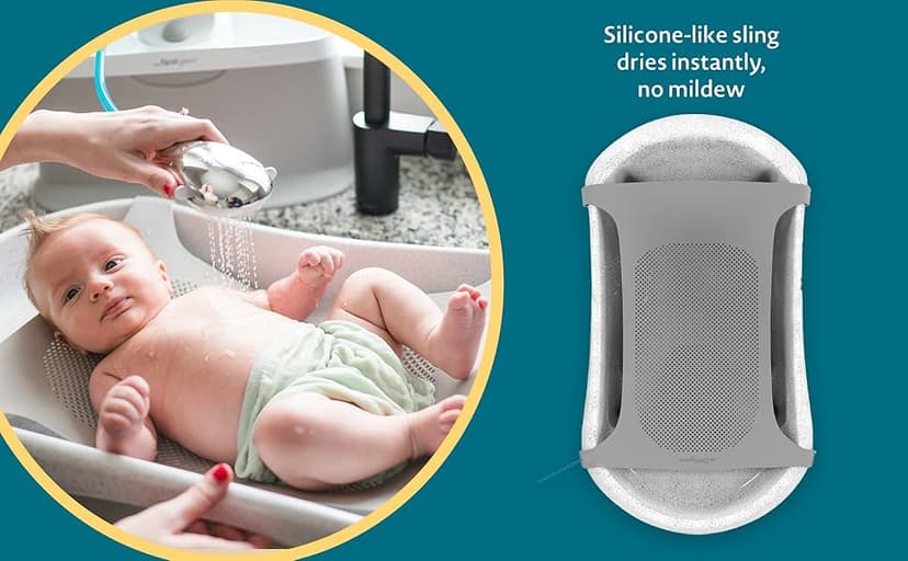 The First Years Rain Shower Baby Bath Tub Set - Includes Convertible Bath Tub and Sling with Soothing Spray - Baby Bath Seat and Spa for Newborn to Toddler - Baby Bath Essentials