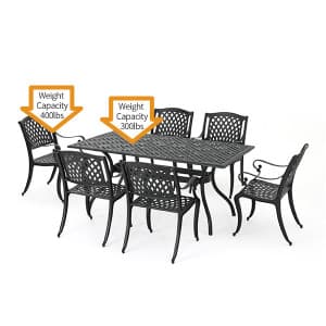 Christopher Knight Home Cayman Outdoor 6-Seater Cast Aluminum Dining Set, 7-Pcs Set, Black Sand