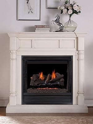 Duluth Forge DLS-24T-2 Dual Fuel Ventless Fireplace Logs Set with Thermostat, Use with Natural Gas or Liquid Propane, 33000 BTU, Heats up to 1100 Sq. Ft, Stacked Red Oak, 24 Inches